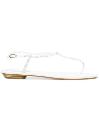 Shop René Caovilla Embellished Flat Sandals In White