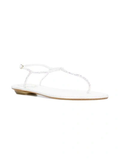 Shop René Caovilla Embellished Flat Sandals In White