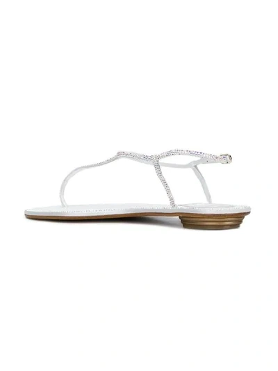 Shop René Caovilla Embellished Flat Sandals In White