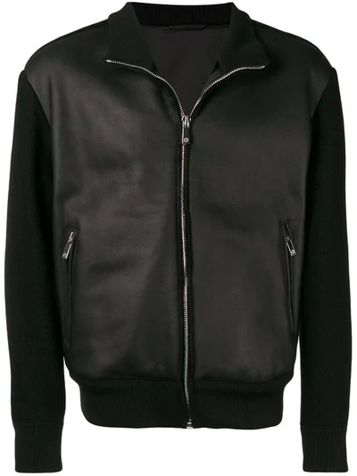 Shop Giorgio Armani Leather Bomber Jacket In Black