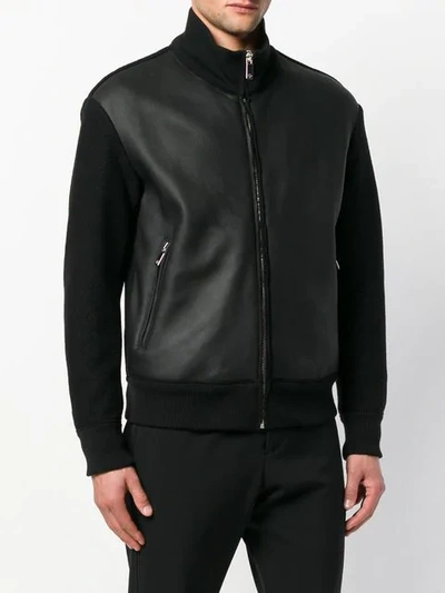 Shop Giorgio Armani Leather Bomber Jacket In Black