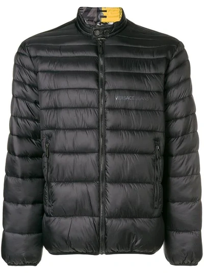 Shop Versace Jeans Zipped Padded Jacket - Black