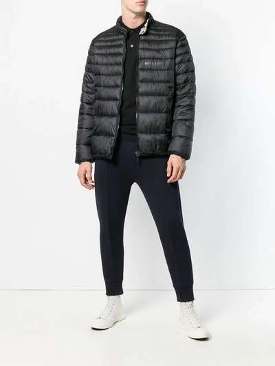 Shop Versace Jeans Zipped Padded Jacket - Black
