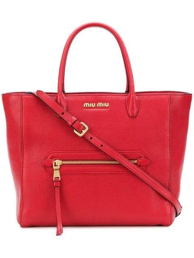 Shop Miu Miu Logo Tote Bag - Red