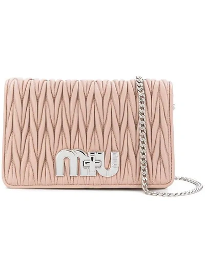 Shop Miu Miu Quilted Logo Shoulder Bag In Pink