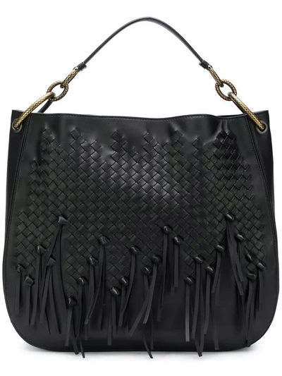 Shop Bottega Veneta Intrecciato Weave Shoulder Bag In Black