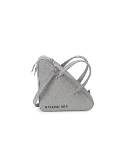 Shop Balenciaga Glitter Triangle Crossbody Shoulder Bag In Grey