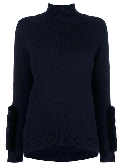 Shop N•peal Fur Trim Sweater In Blue