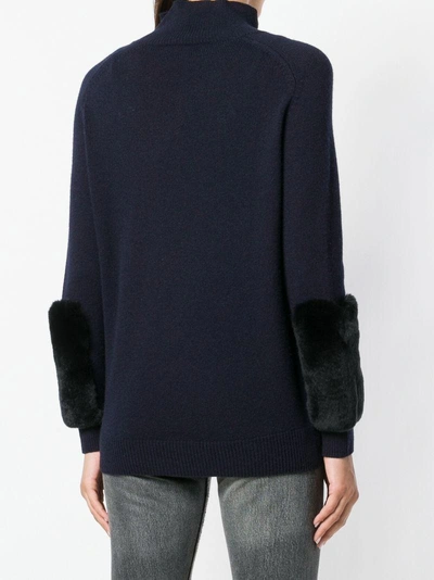 Shop N•peal Fur Trim Sweater In Blue