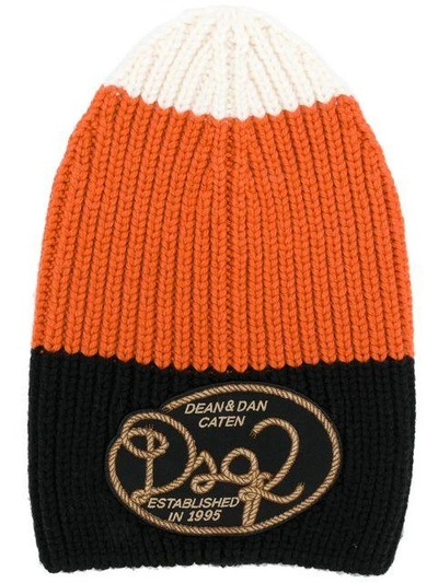 Shop Dsquared2 Knitted Striped Beanie - Yellow