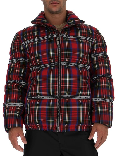 Shop Versace Check Puffer Jacket In Multi