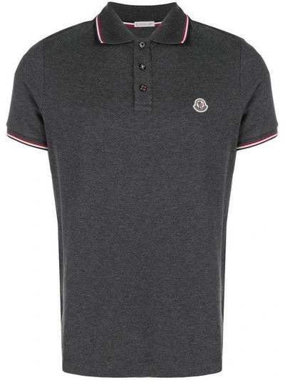 Shop Moncler Basic Polo Shirt - Grey
