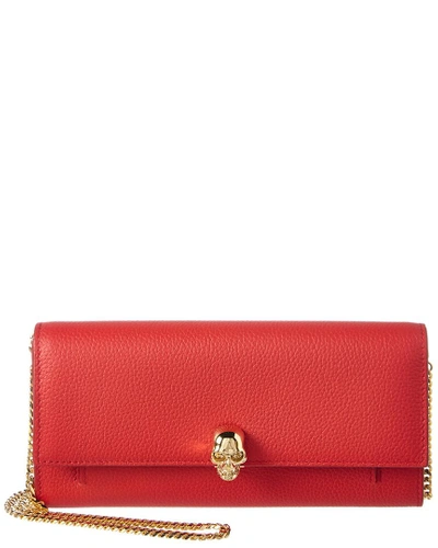 Shop Alexander Mcqueen Leather Wallet With Chain In Red