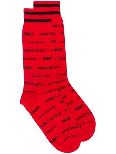 Shop Dolce & Gabbana Amore È Belleza Socks In S9000 Rosso+nero