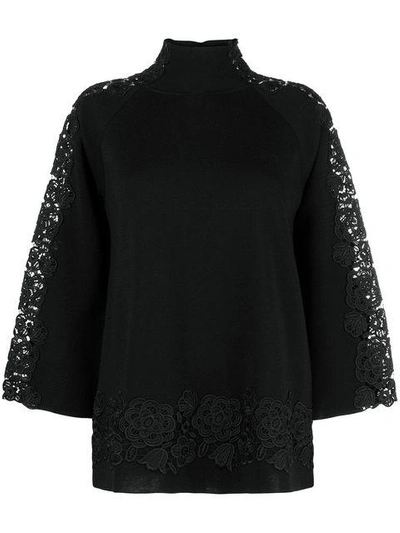 Shop Blumarine Floral Lace Embellished Sweater - Black