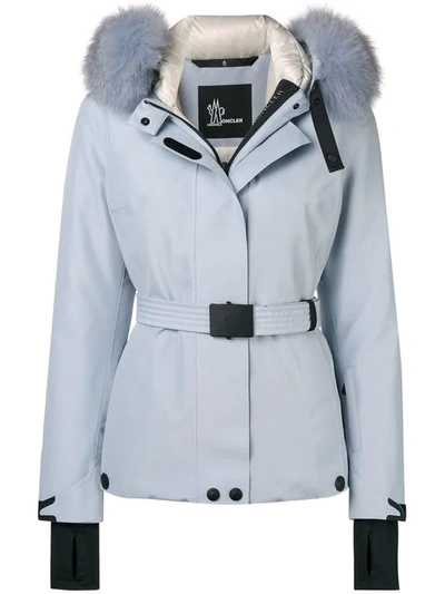Shop Moncler Fox Fur Hooded Jacket In Blue