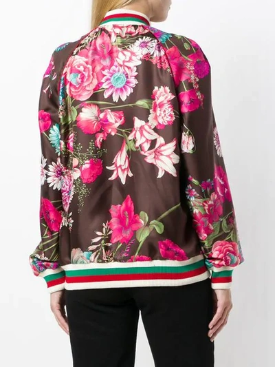 Shop Gucci Floral Bomber Jacket In Brown