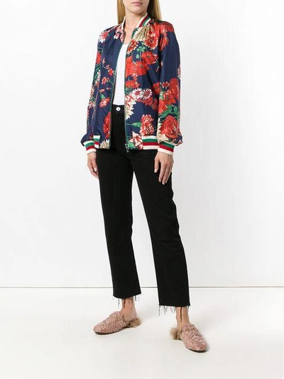 Shop Gucci Floral Bomber Jacket In Brown