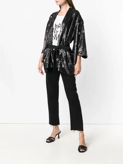 Shop Black Coral Sequin Embellished Belted Jacket In Black