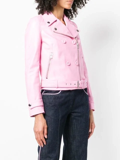 Shop Moschino Double Breasted Biker Jacket - Pink