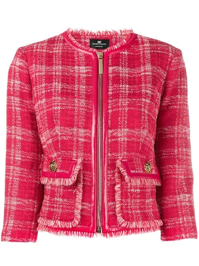 Shop Elisabetta Franchi Checked Tweed Jacket - Red