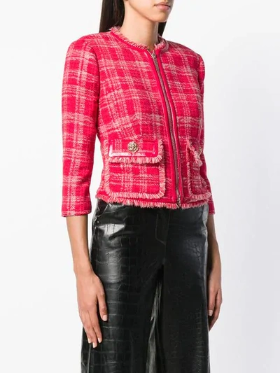 Shop Elisabetta Franchi Checked Tweed Jacket - Red