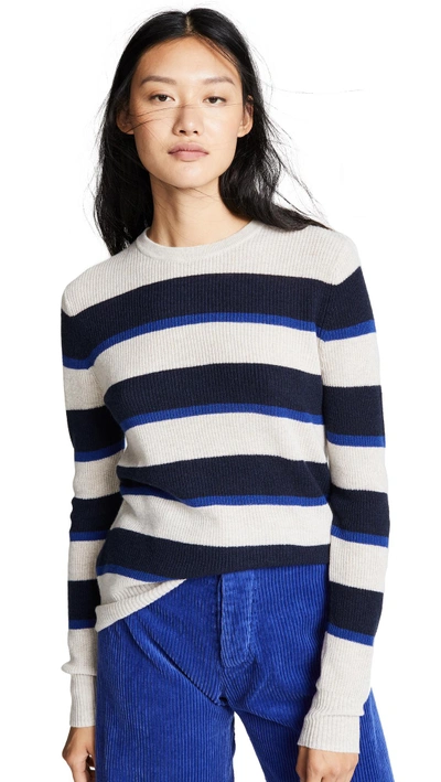 Shop Autumn Cashmere Rugby Stripe Cashmere Sweater In Mojave/navy/spectrum