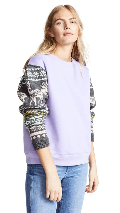 Shop Michaela Buerger Scandanavian Jacquard Sleeve Sweatshirt In Lilac