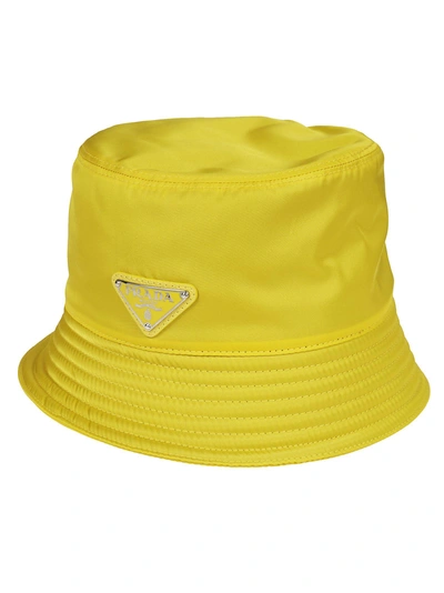 Shop Prada Logo Plaque Rain Hat In Giallo