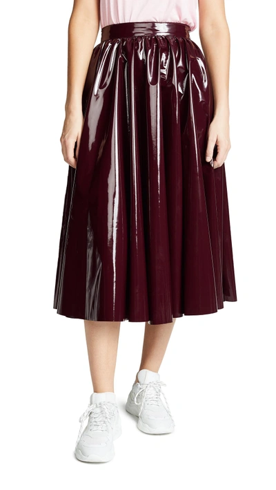 Shop Msgm Faux Patent Full Skirt In Burgundy
