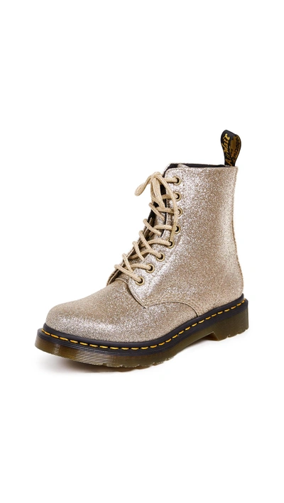 Shop Dr. Martens' 1460 Pascal Glitter 8 Eye Boots In Pale Gold