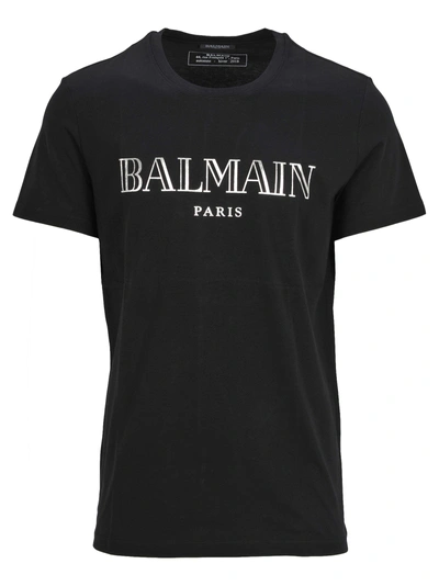 Shop Balmain Tshirt Logo Classic In Black + Silver