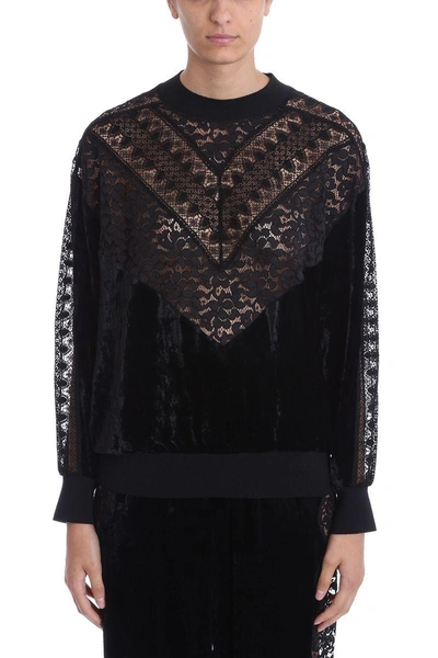 Shop Stella Mccartney Lace Black Velvet Sweatshirt. Lace Features A Round Neck