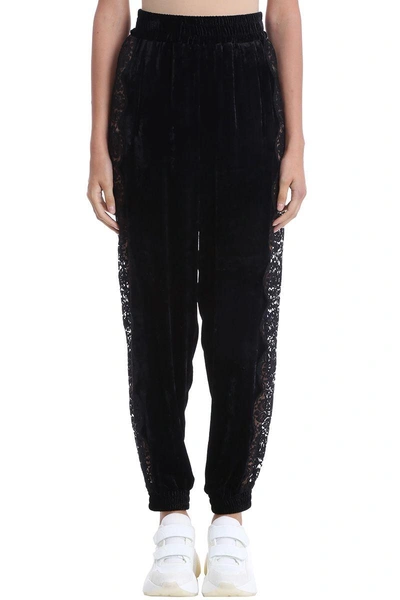 Shop Stella Mccartney Daphne Lace-trimmed Velvet Jogging Pants In Black