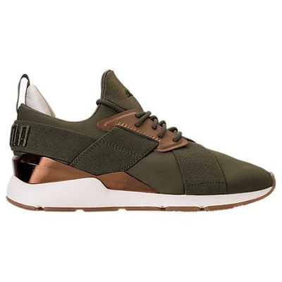 Shop Puma Women's Muse Metallic Casual Shoes In Green Size 6.0 Leather