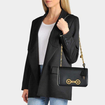 Shop Versace Medium Icon Shoulder Bag In Black Calfskin