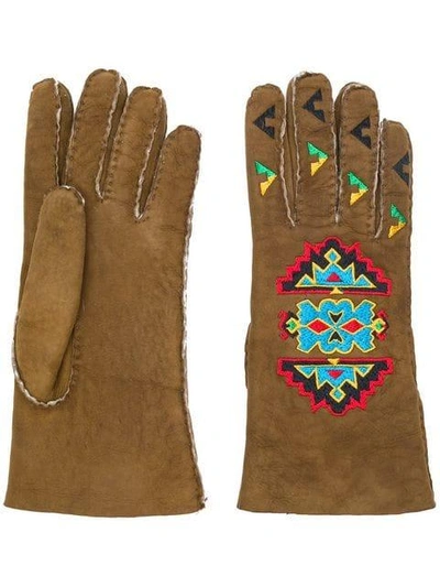 Shop Etro Embellished Gloves - Brown