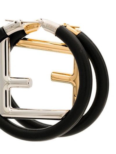 Shop Fendi Logo Leather Hoop Earrings - Black