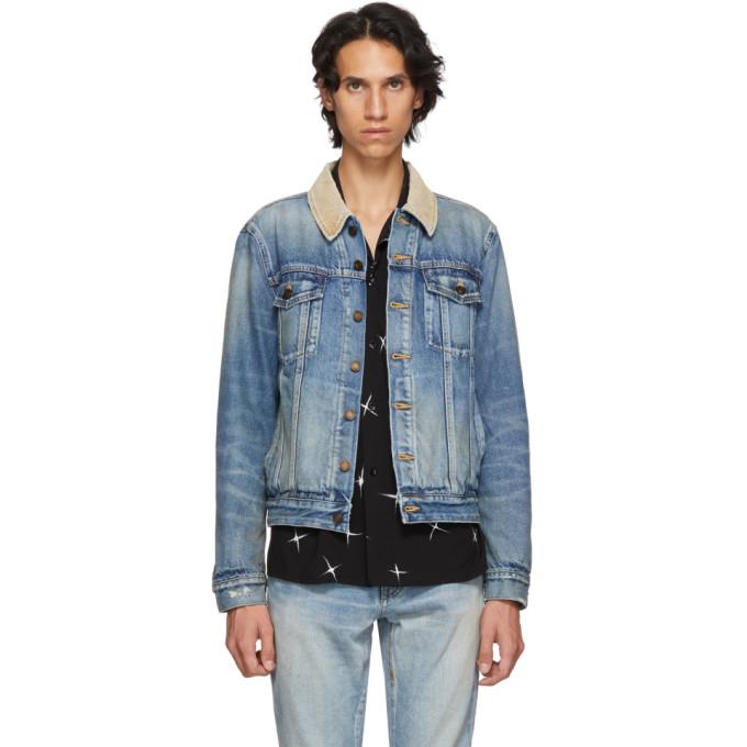 saint laurent corduroy collar denim jacket