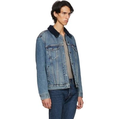 Shop Levi's Levis Indigo Type 3 Sherpa Trucker Denim Jacket In Indigo Lamb