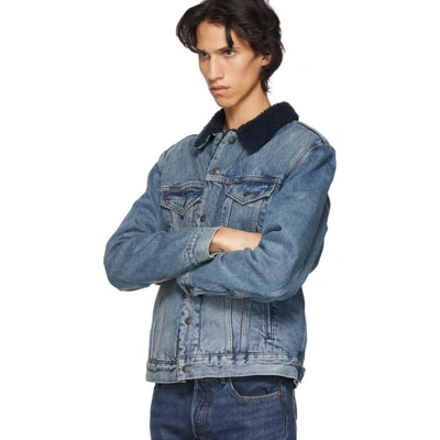 Shop Levi's Levis Indigo Type 3 Sherpa Trucker Denim Jacket In Indigo Lamb