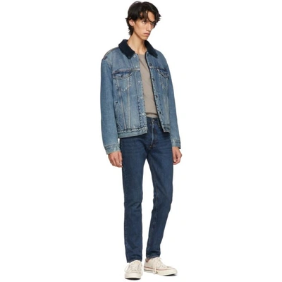 Shop Levi's Levis Indigo Type 3 Sherpa Trucker Denim Jacket In Indigo Lamb