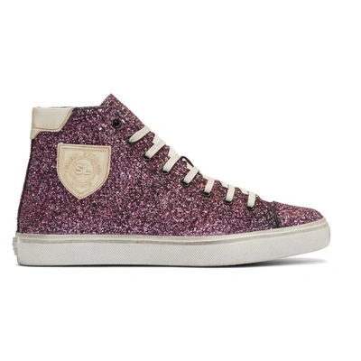 Shop Saint Laurent Pink Bedford Glitter High-top Sneakers In 6874 Rose