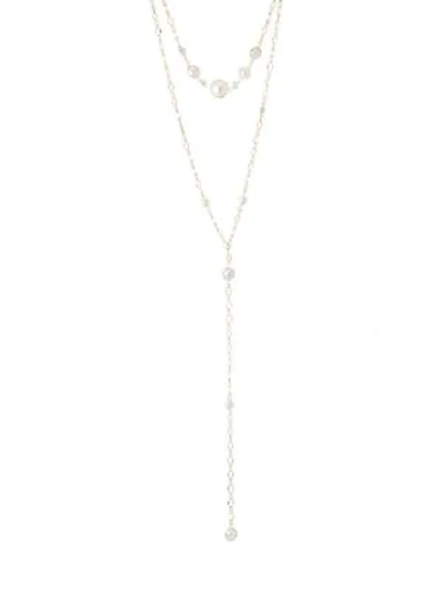 Shop Ettika Faux Pearl Double-strand Lariat Necklace In Yellow Gold