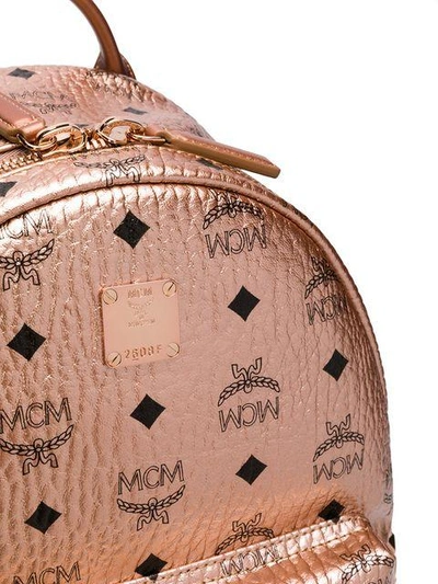 Shop Mcm Logo Print Backpack In Metallic