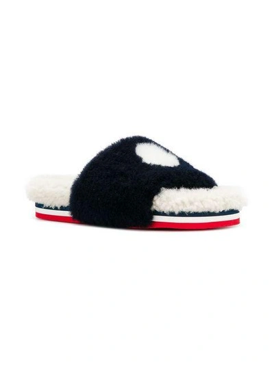 Shop Moncler Furry Slippers In Blue