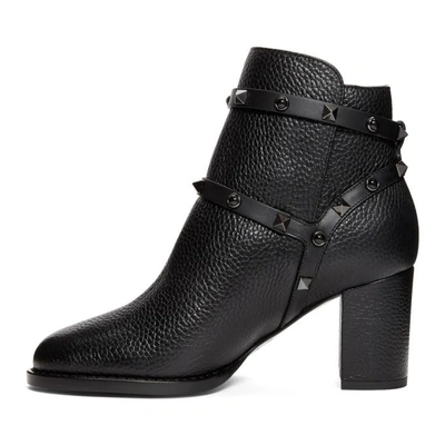 Shop Valentino Black  Garavani Rockstud Block Heel Ankle Boots In 0no Black