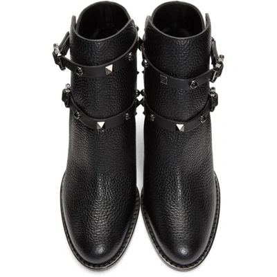 Shop Valentino Black  Garavani Rockstud Block Heel Ankle Boots In 0no Black