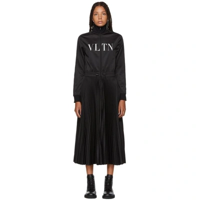 Shop Valentino Black Logo Jersey Dress In 0ni Bl/wh