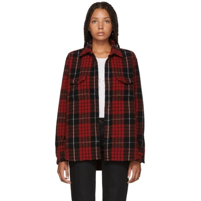 Shop Saint Laurent Red And Black Brushed Flannel Shirt In 6462 Red